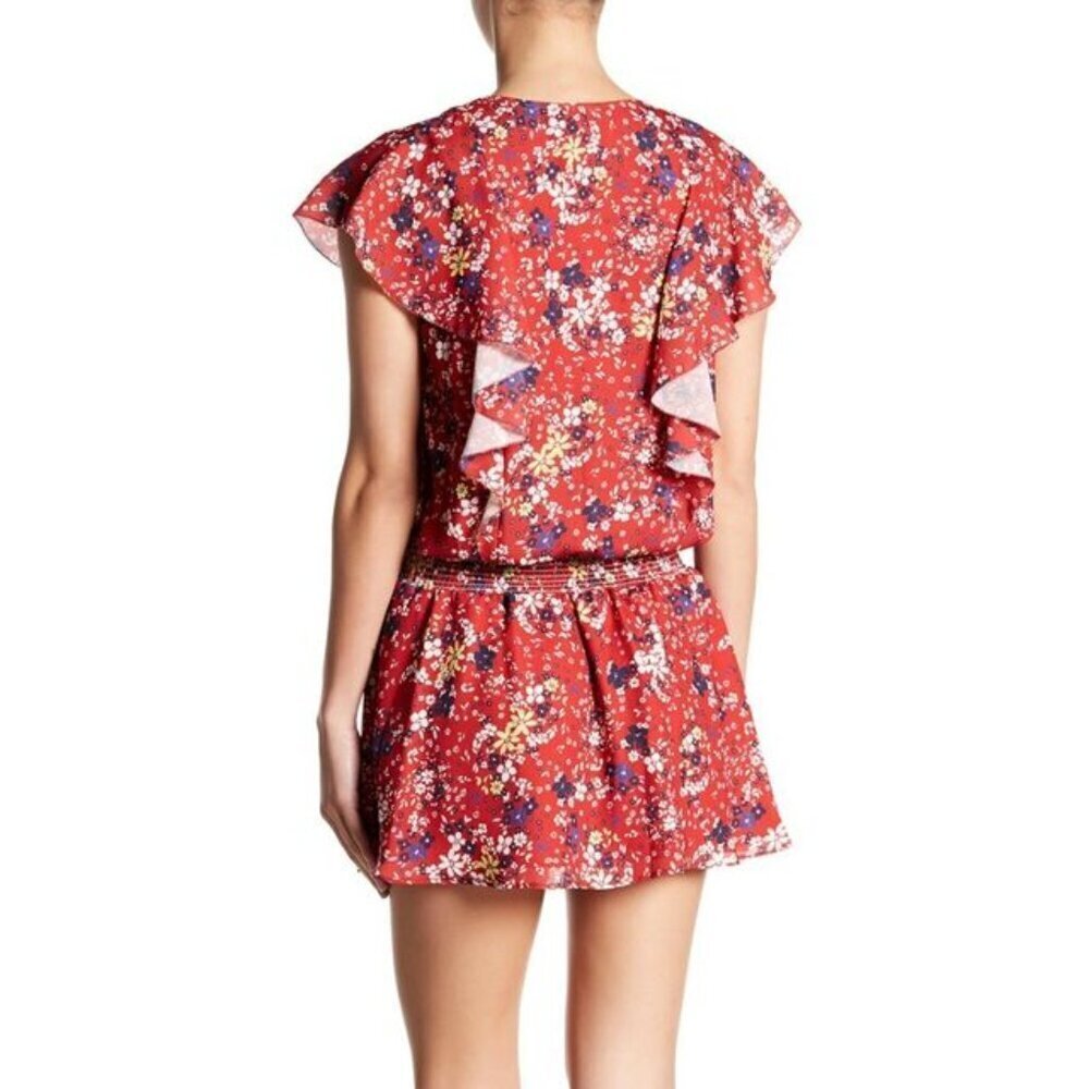 Parker Red Scilla Floral Ruffle Smocked Waist Mini Dress M NWT - Picture 3 of 11